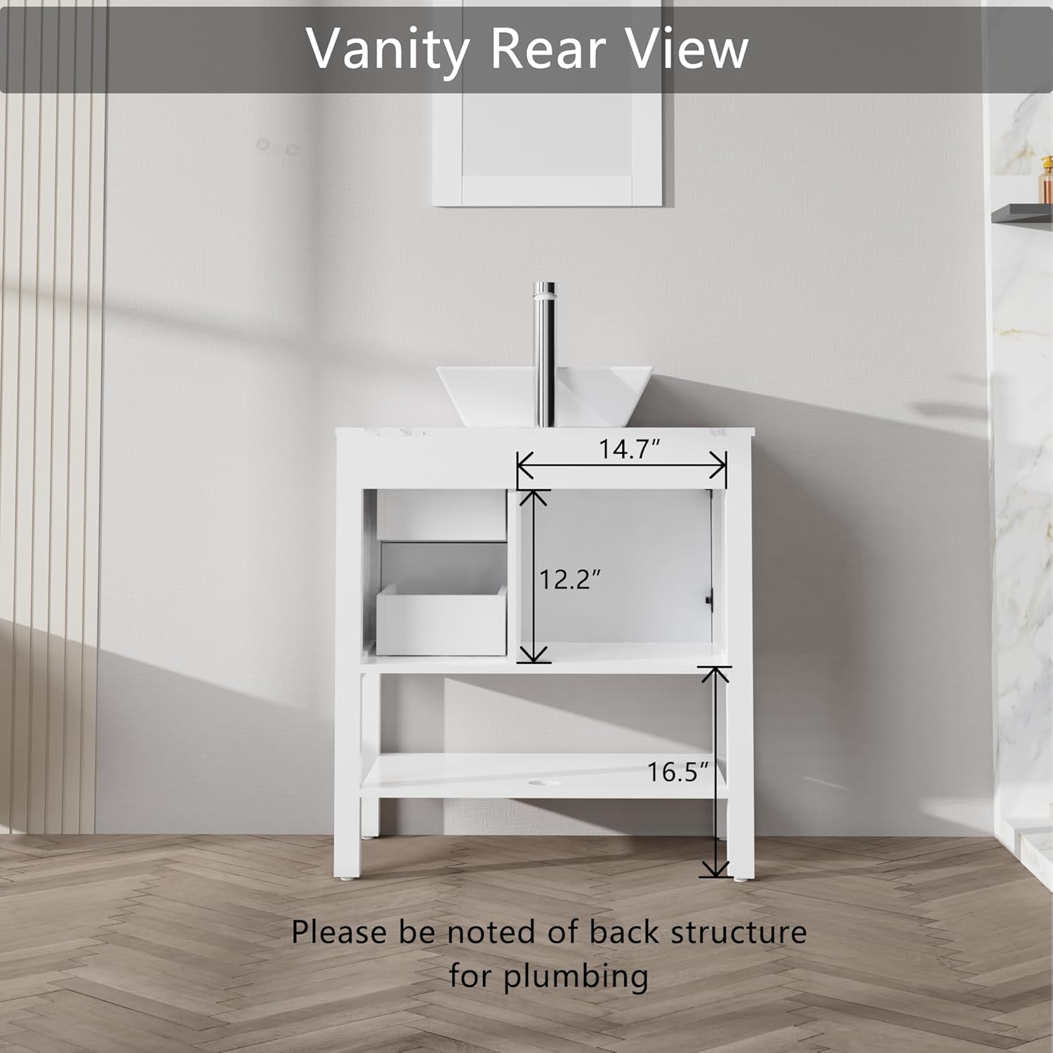 30" Bathroom Vanity and Sink Combo, Modern White Cabinet Vanity with Square Vessel Sink, Faucet, Drain, Mirror