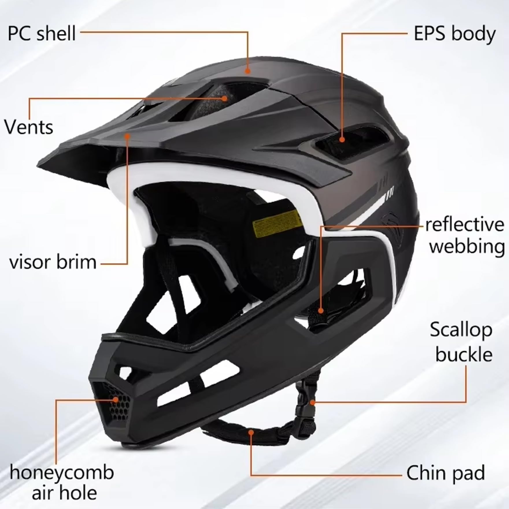Casco Integrale da Mountain Bike Antiurto per Adulto – Visiera Removibile con mentoniera Casco da Bici Nero Regolabile Unisex per Ciclismo all'aperto
