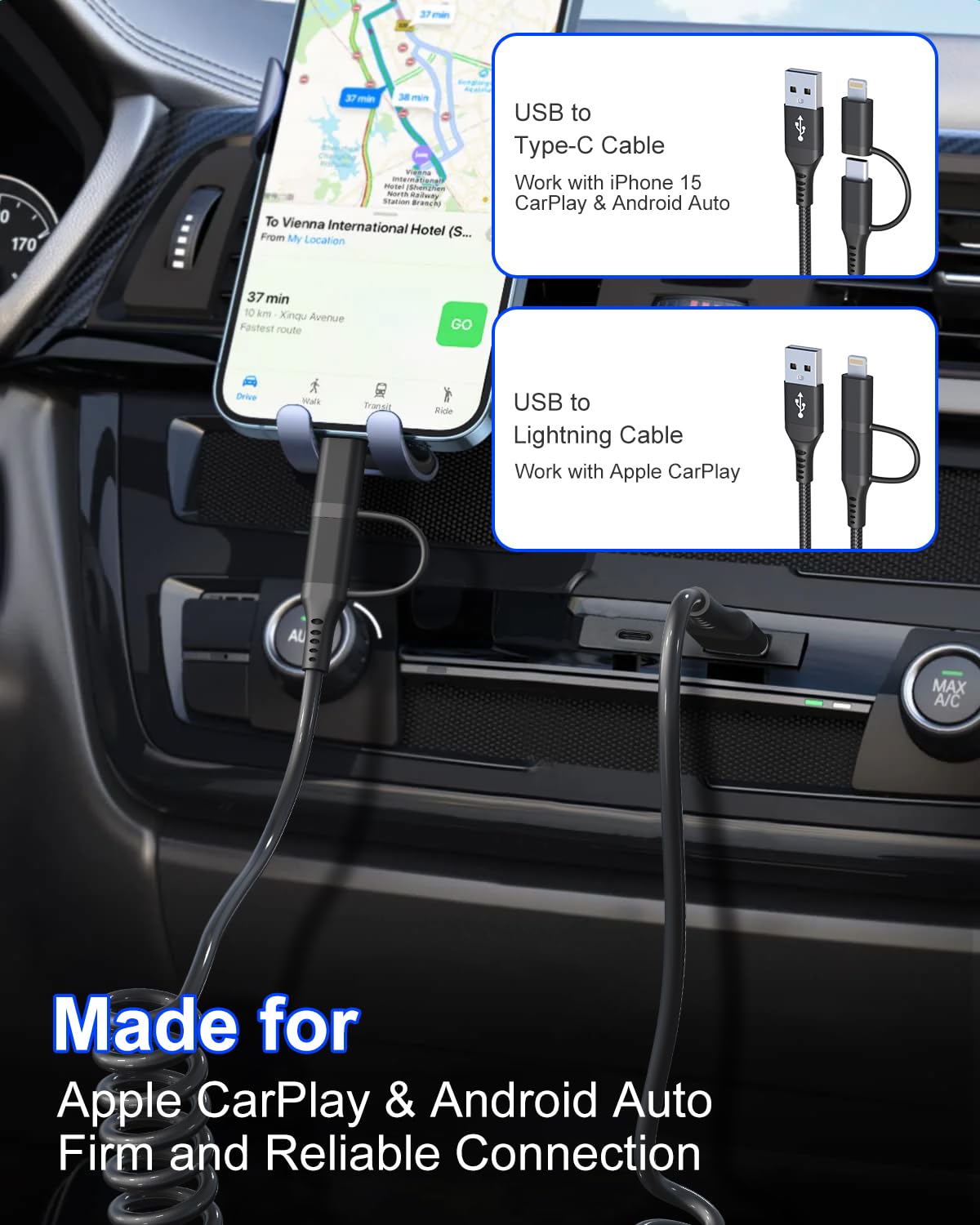 Cavo Lightning USB C 2in1 Spirale Cavo i Phone 15 [MFi e 3A | FindTheDeal