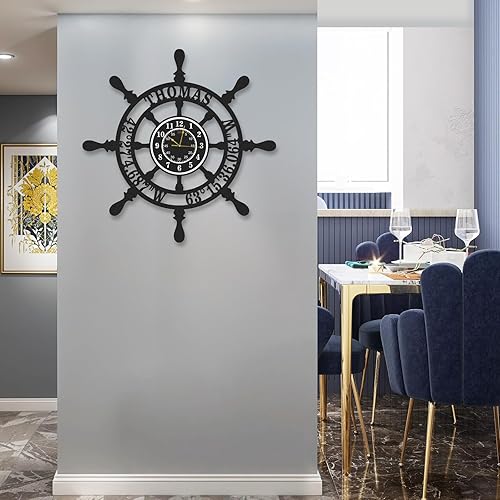 Miniatura 3 de Reloj de pared náutico personalizado, nombre personalizado y coordenadas, relojes de pared decorativos, silencioso, funciona con pilas, reloj de