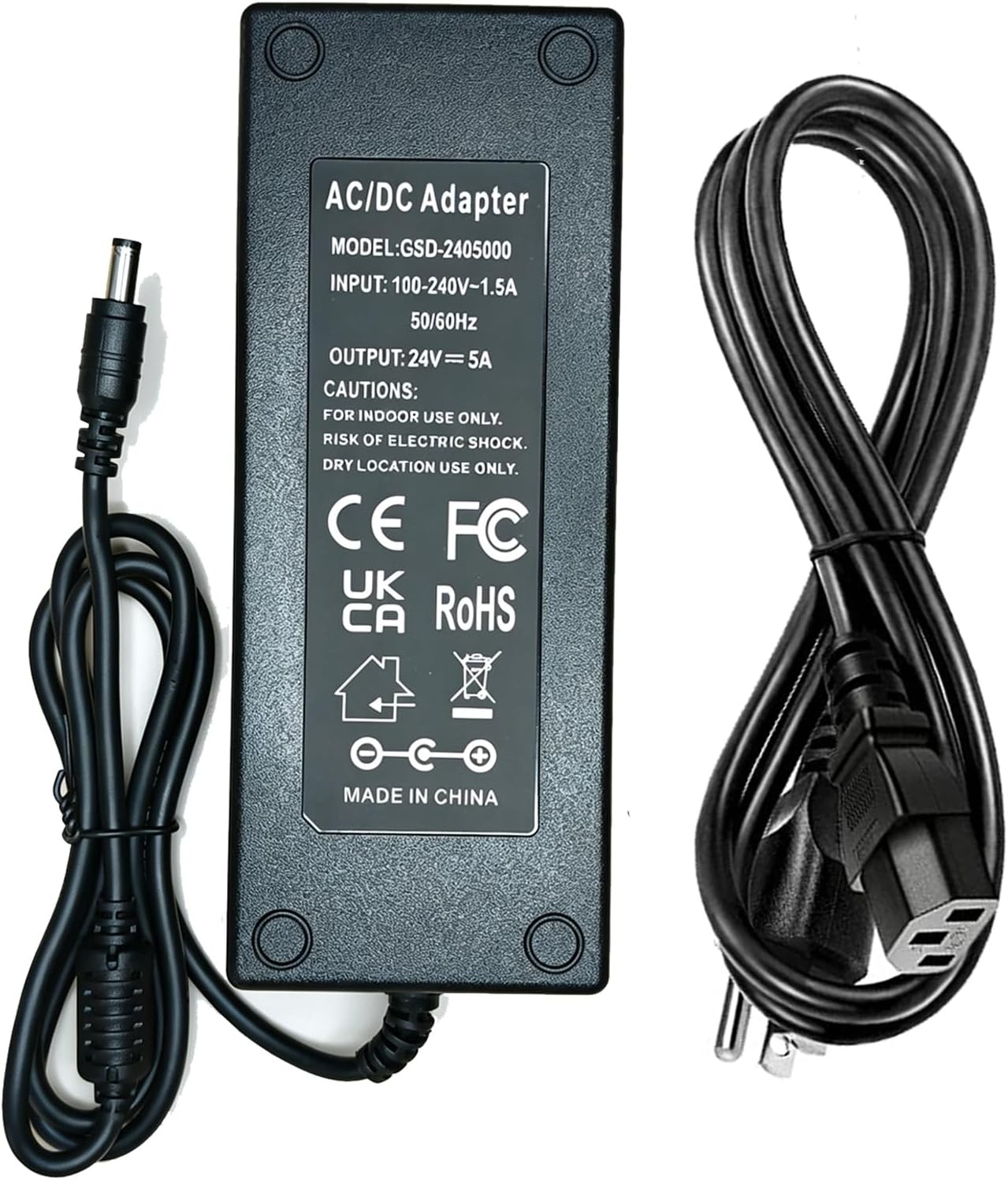 24V 5A AC/DC Adapter 100-240V AC to DC 24 Volt Converter 5amp 4A 3.75A 3.5A 3.3A 3.2A Transformer 5.5x2.5mm for LED Strip CCTV Camera LCD Monitor Massage Chair Power Supply