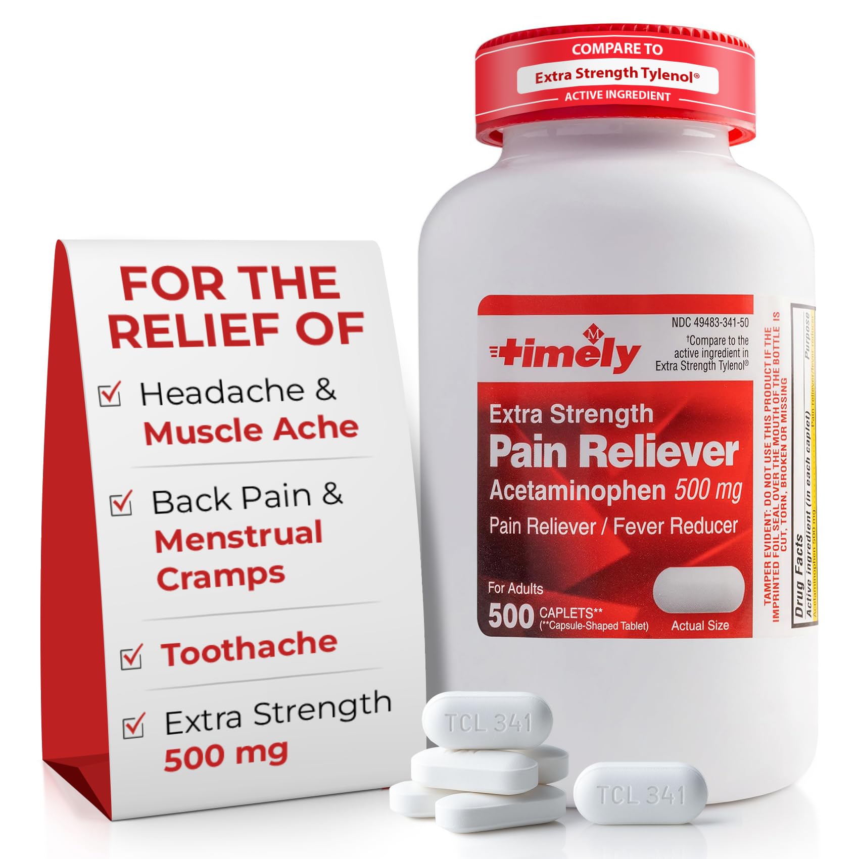TIME-Cap Labs 500 Caplets Extra Strength Acetaminophen 500mg - Pain Reliever Fever Reducer for Adults Helps with Headaches