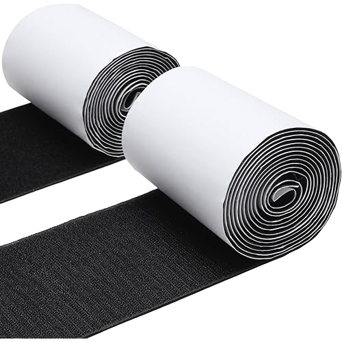MAXECHO 4.4 Inches x 7 Feet Strong Sticky Back Heavy Duty Hook and Loop Tape with Adhesive, Non-Slip Couch Cushion Grip Accessories, Double Sided Strip Roll to Prevent Sliding, Black