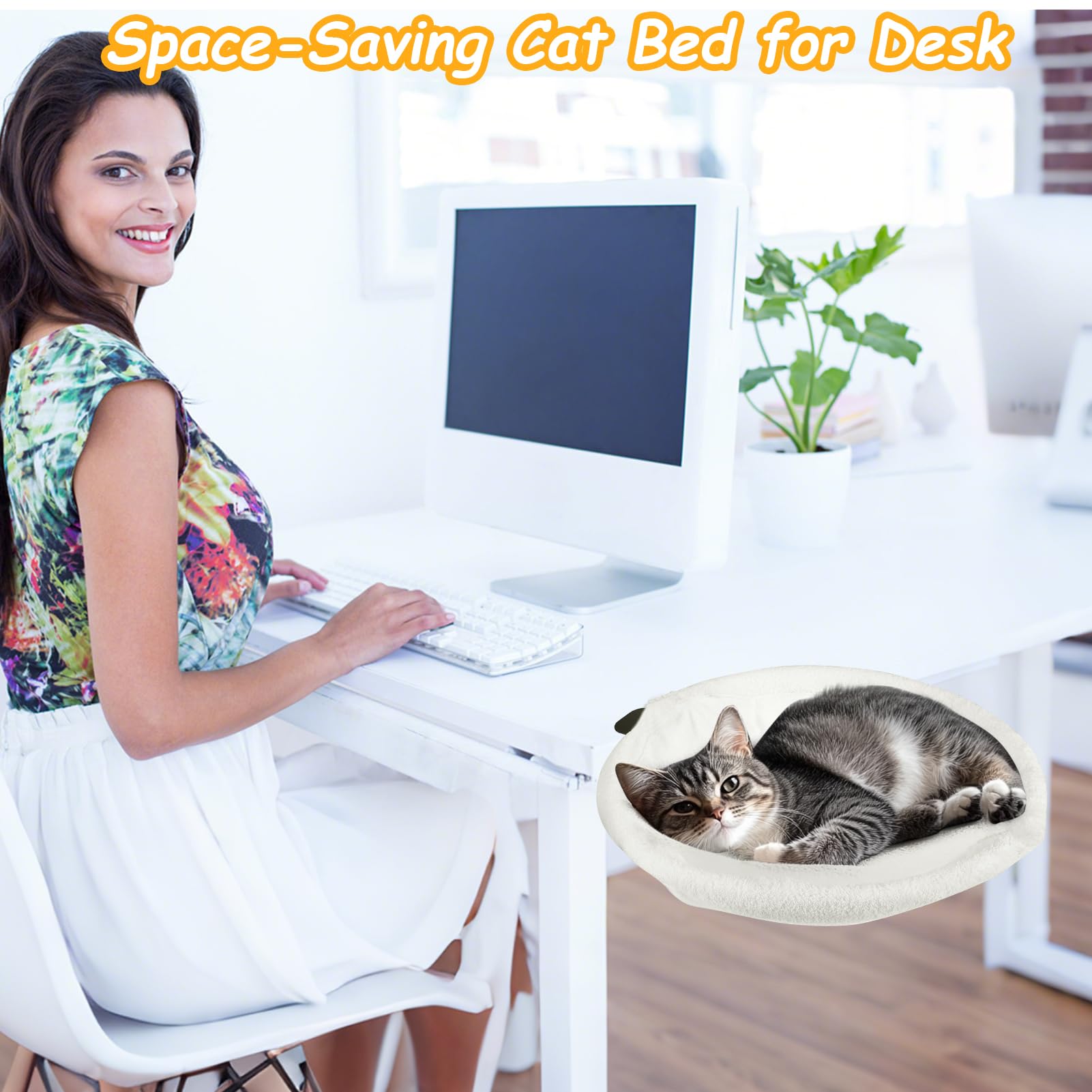 Vodolo Katzen-Schreibtisch-Bett, Schreibtisch-Sitzstange, bequeme, weiche, runde Tischhalterung, Katzennest mit Haustiermatte, Büroarbeit, Schreibtisch, perfekte Hängematte, Indoor-Katzenzubehör