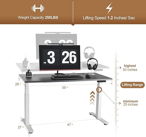 Miniatura 3 de Escritorio eléctrico de pie de 71 x 32 pulgadas, escritorio eléctrico de altura ajustable con doble motor, escritorio eléctrico para sentarse y