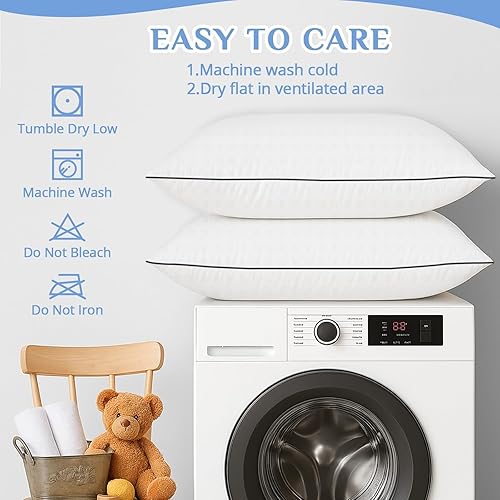 Miniatura 8 de JOLLYVOGUE Juego de 4 almohadas de tamaño estándar, colección de almohadas de cama para dormir, almohadas de calidad de hotel para dormir de lado,