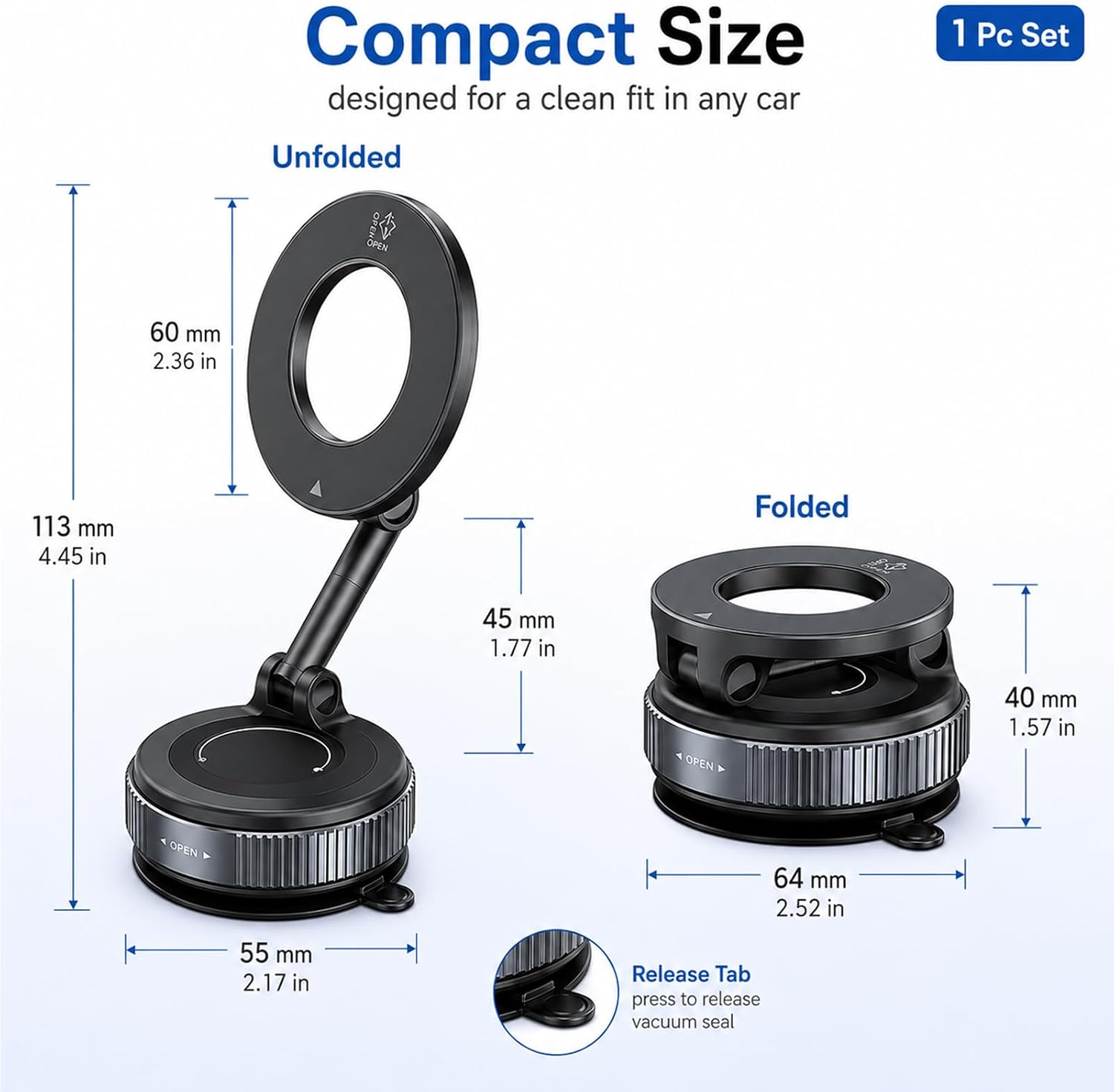Car Phone Holder,Magnetic Phone Holder for Car,Phone Holders for Your Car for Dashboard & Windshield, 360° Rotatable & Foldable, Adjustable Cell Phone Holder for Car, Fits Mobile Phones image 2