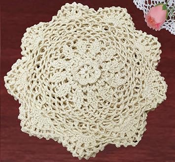 Creative Linens 6PCS 8" Round Crochet Lace Doily BEIGE 100% Cotton Handmade, Set of 6 Pieces