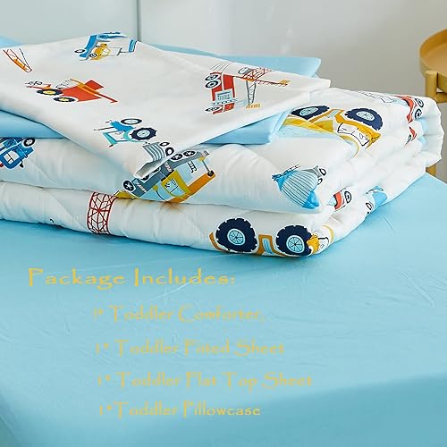 Miniatura 5 de Brandream Juego de ropa de cama para niños pequeños, juego de sábanas y fundas de almohada, ultra acogedor, algodón puro, 4 piezas, colorido, azul,
