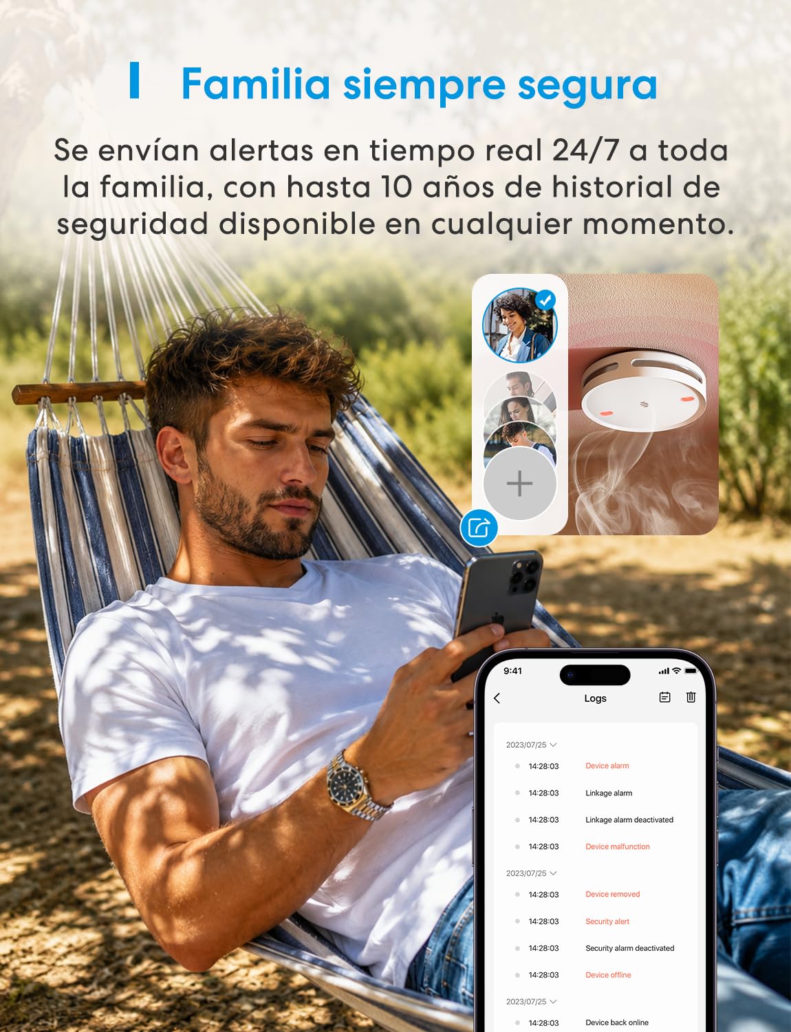 Meross Matter Detector de Humo Conectado con Hub MSH450, Sistema Alarma Incendio Inteligente WiFi con luz LED roja de evacuación, Compatible Apple Home y Home Assistant, Certificado EN14604, 6 Piezas