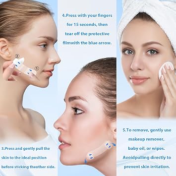 148Pcs Face Lift Tape Invisible with 8 String, V Edge Patches Face lift for Wrinkles, Instant Neck Lifting Tape and Bands for Double Chin Saggy, Tightening Skin Make Up Tools (70 rope + 70 cordless)