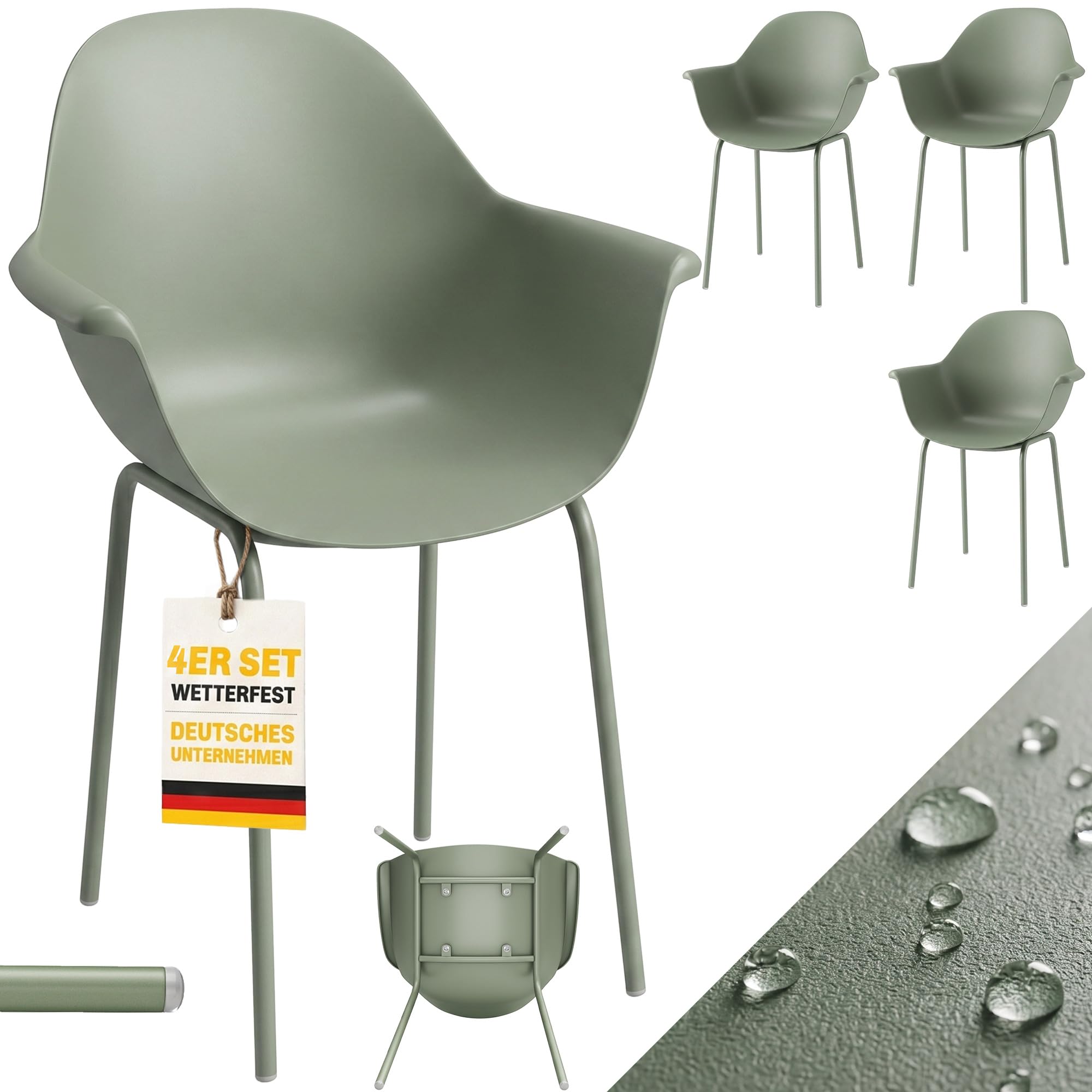 Outsunny Gartenstuhl 4er Set Gartenstühle Armlehne Rückenlehne Grün | Wetterfest, Kunststoff, Terrassenstuhl, Bis 120 Kg Belastbar, Gartenmöbel für Hinterhof, Garten, Balkon