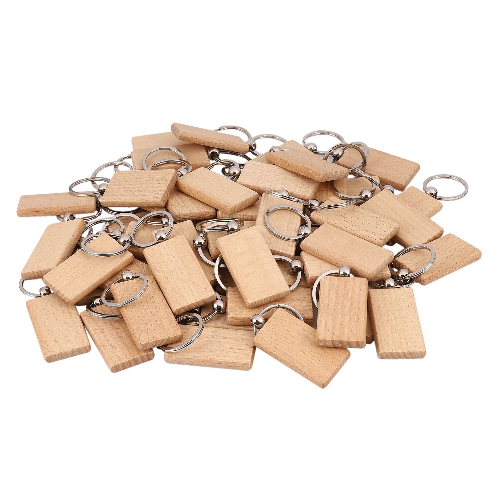 CTRLZS 50 Blank Wooden Keychain Rectangular Engraving Key ID Can Be Engraved DIY