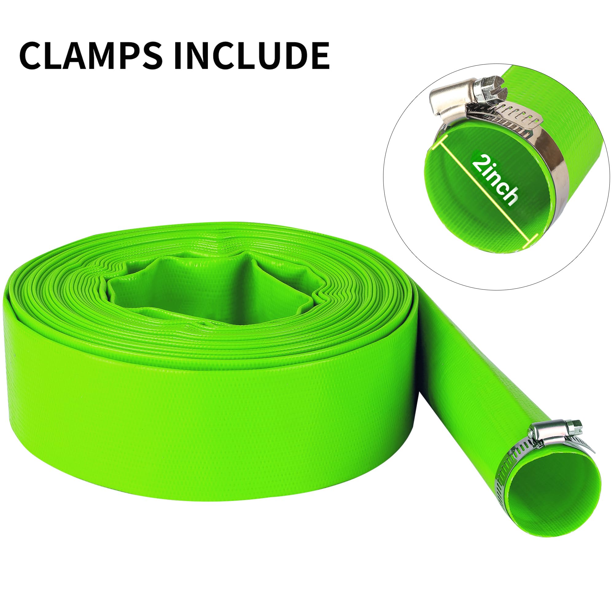 Manguera de retrolavado para piscina, 2 x 100 pies, manguera de descarga de agua plana de PVC reforzado resistente
