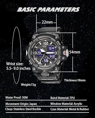 Miniatura 6 de Relojes para hombre multifunción, reloj deportivo militar S-Shock LED, digital, impermeable, reloj despertador
