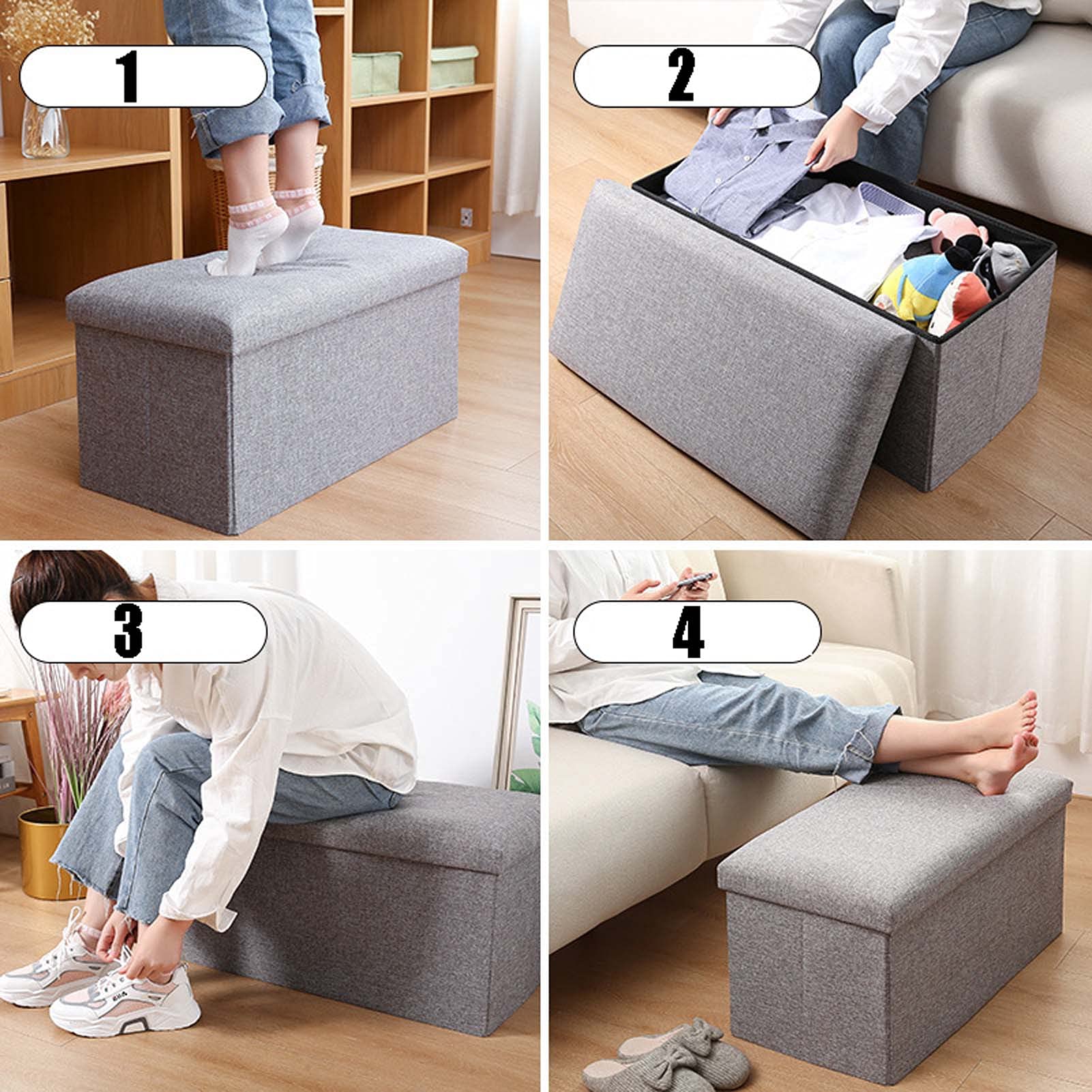 Pouf Poggiapiedi Morbido 30x30x34cm - Gambe In Legno, Rivestimento Tessuto, Per Soggiorno O Camera - Foto 13