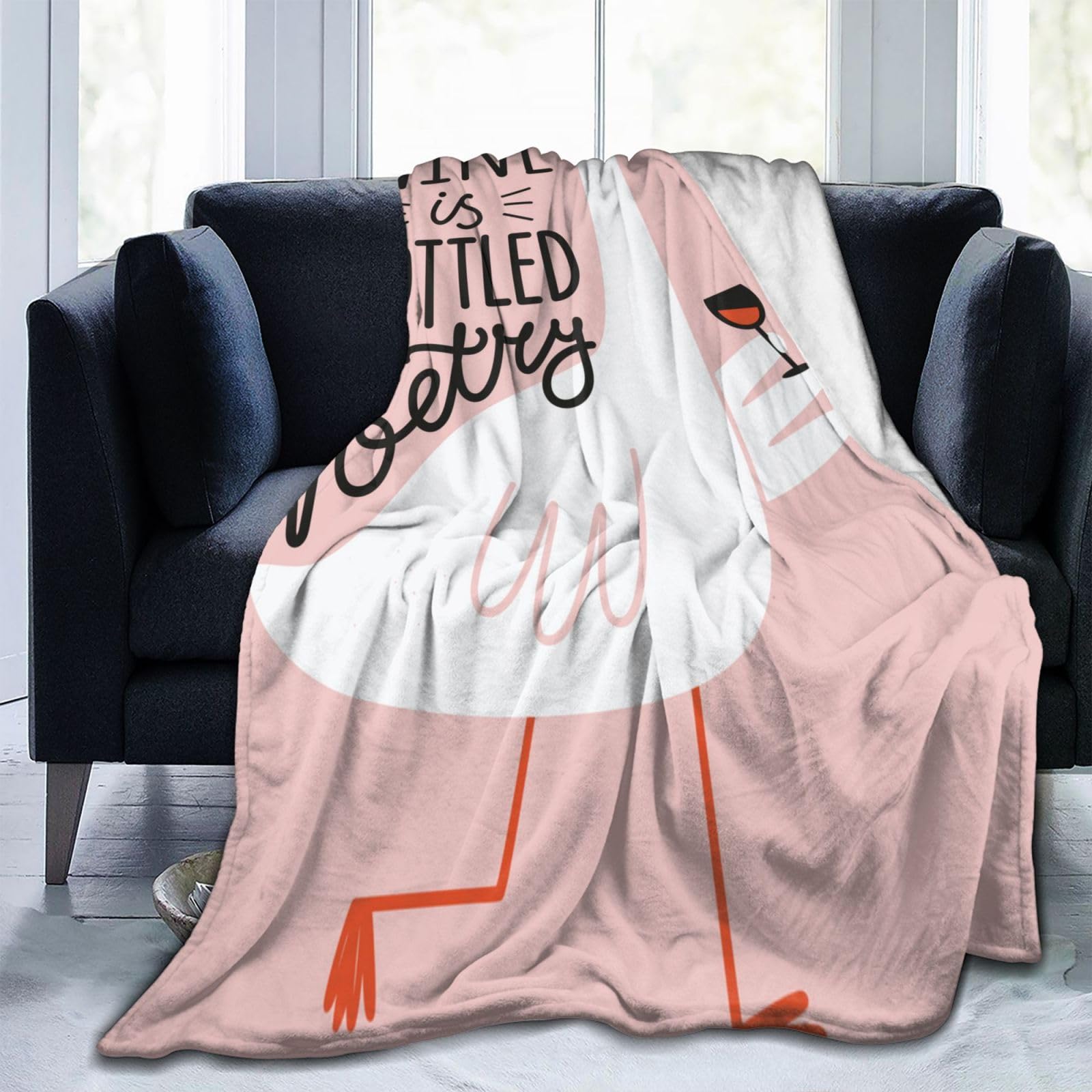 Fleece-Überwurfdecke mit Weinglas und Rotwein-Druck, wendbar, Plüsch, flauschig, groß, Flanell-Decken für Sofa, Couch, Bett, 203 x 152 cm