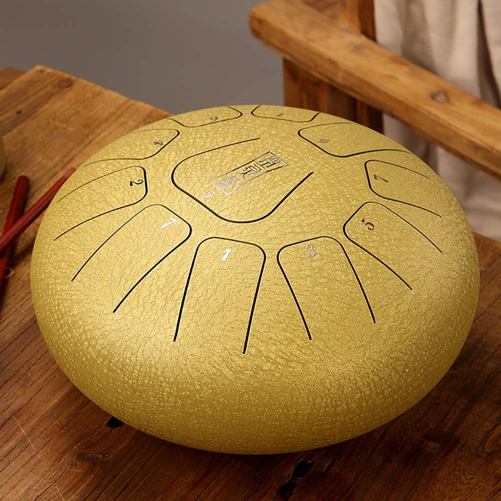 Tamburo A Lingua In Acciaio Da 12 Pollici A 11 Note, Tamburo A Percussione Manuale, Set Di Strumenti A Batteria Etereo Con Borsa Per Il Trasporto, Bacchette, Tacche Per Bacchetta (Color : Gold)