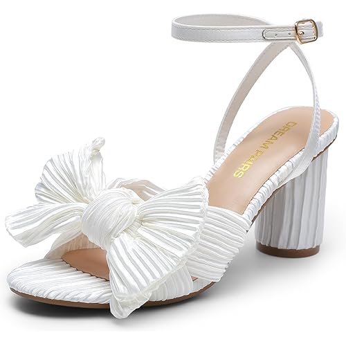 DREAM PAIRS Women's Bow Knot Heeled Sandals Low Chunky Heels Open Toe Ankle Strap Slingback Dress Shoes for Wedding Bridal Party