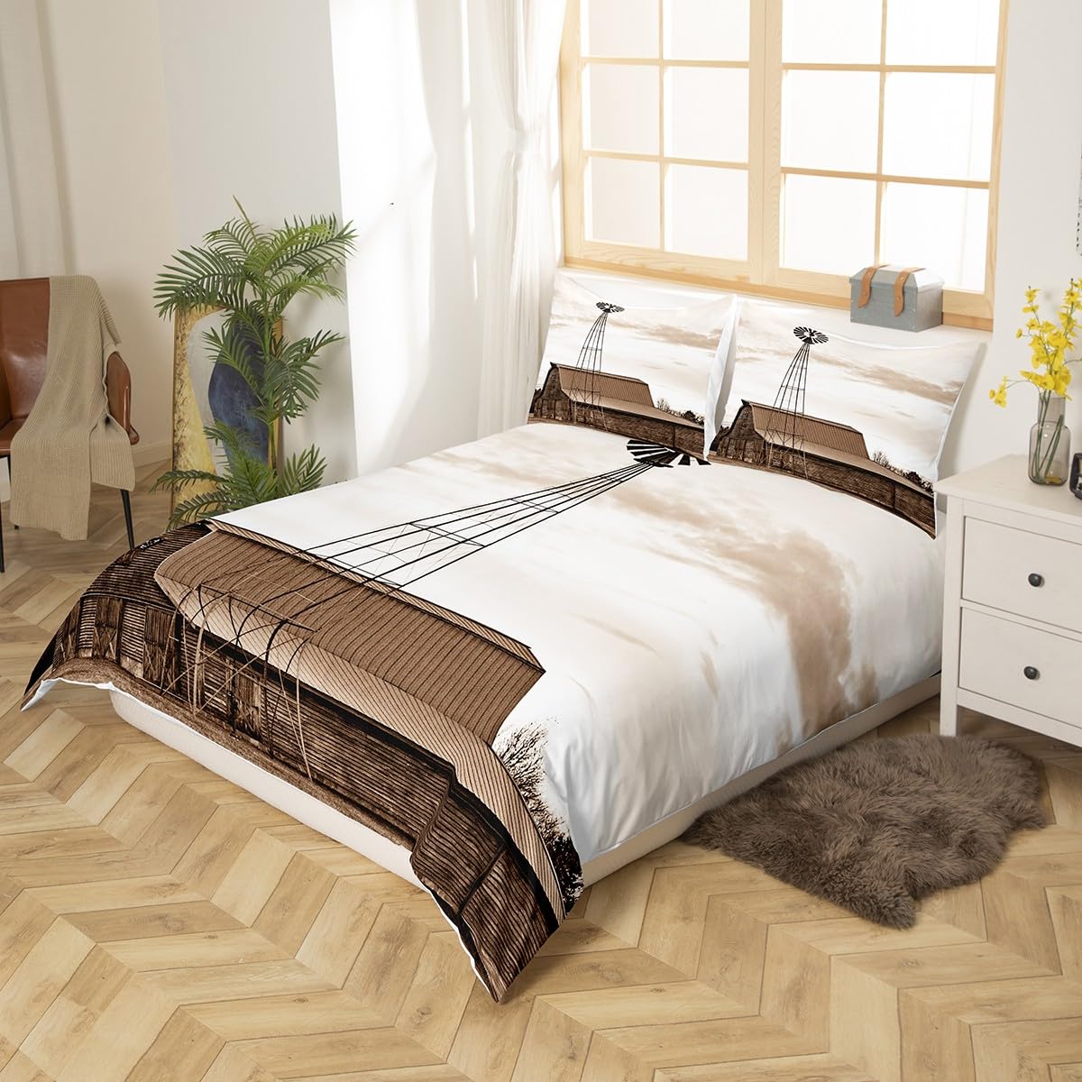 Set di biancheria da letto in legno rustico, per bambini e ragazze, per letto singolo, con 1 federa per cuscino
