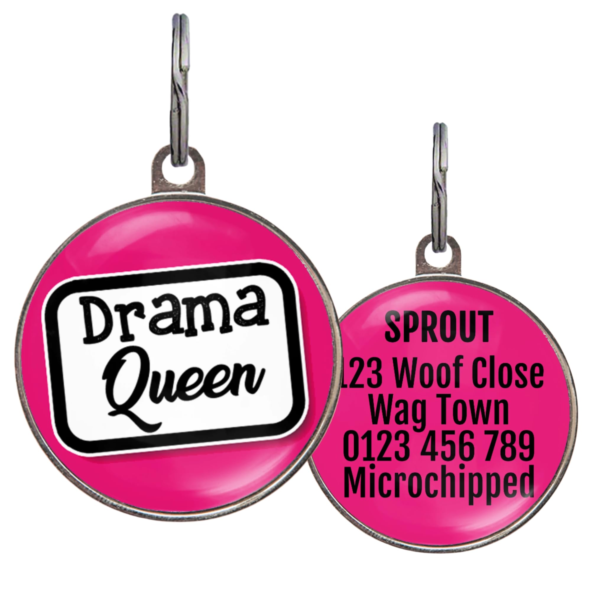 Funny Dog Tag – UK Made - Customised, 36 Colour Options, 2 Sizes for Dogs & Cats – Drama Queen – Waterproof, Double-Sided Pet ID – Diva Dog Name Tag