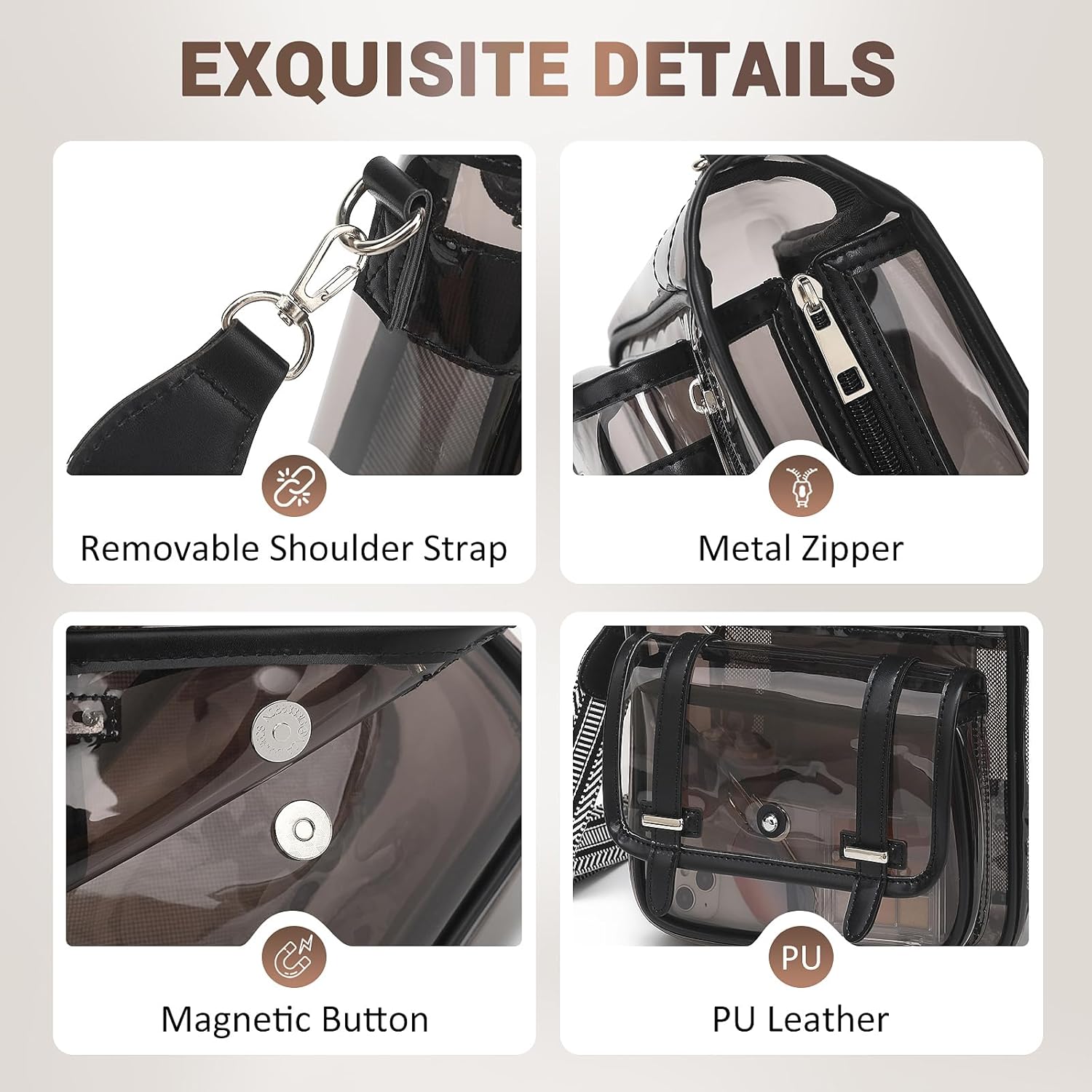 Clear Purse, PVC Clear Crossbody Bags for Women Heavy Duty Transparent Bag for Stadium Events See Through Concert Bag - Image 6