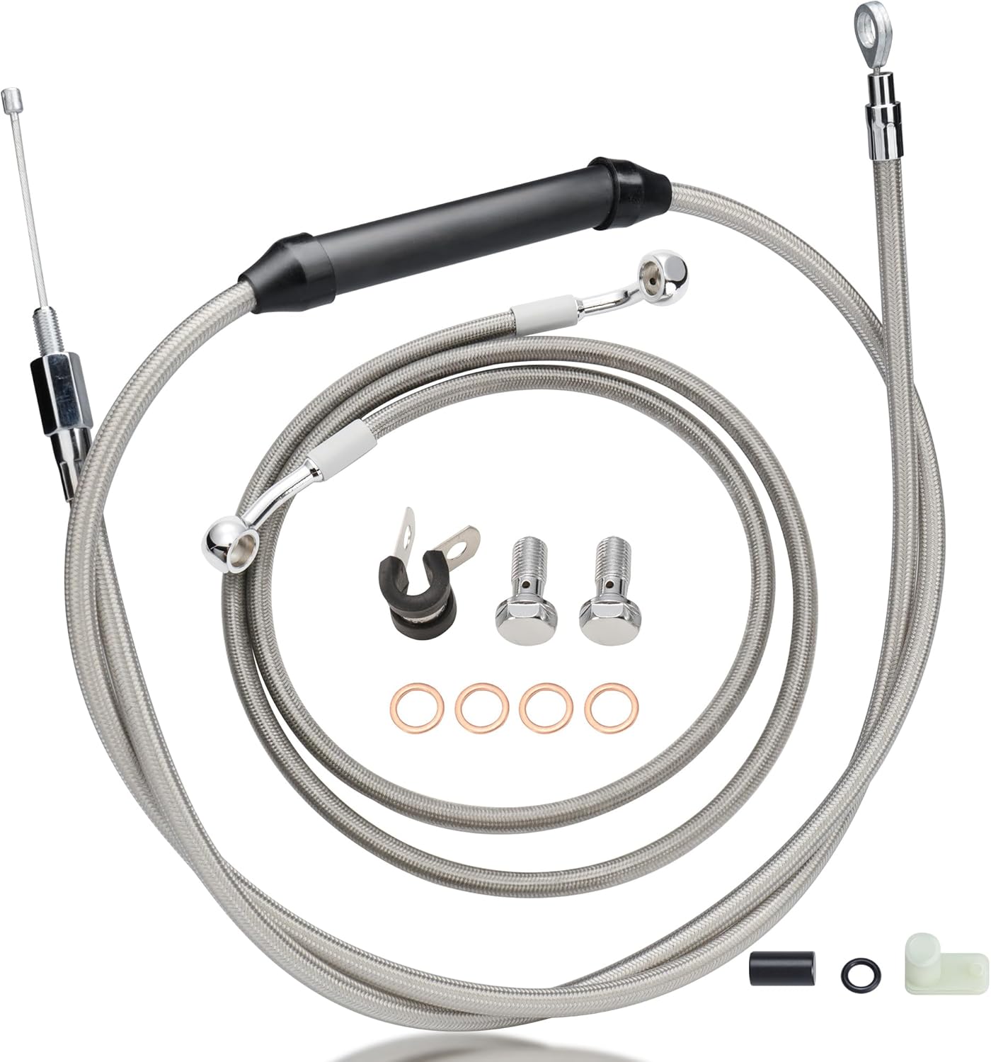 MoKitDora Sportster Clutch Cable Stainless Steel Braided Brake Line for 2004-UP Harley Sportster Models with 14" Handlebars, Chrome