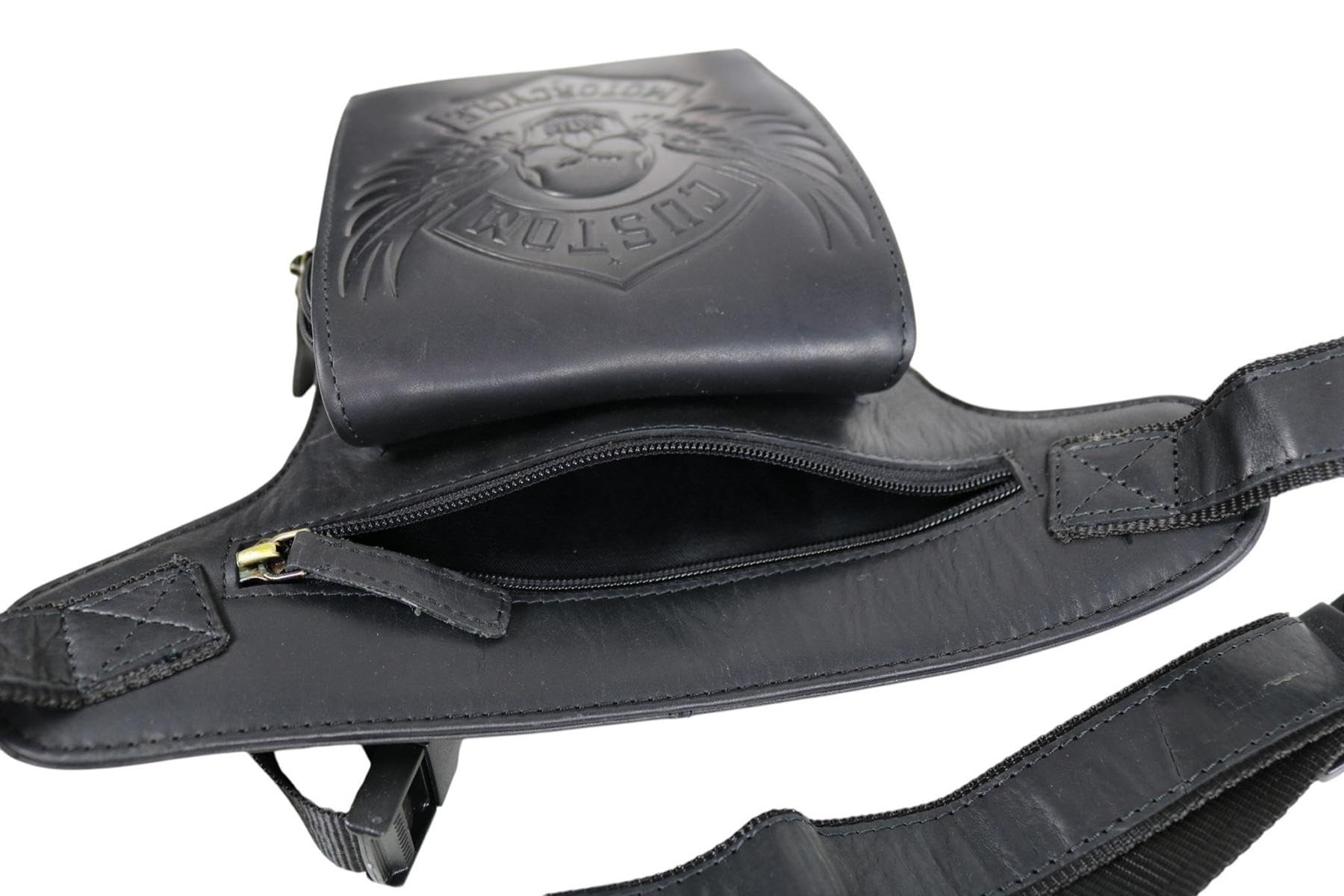 Borsa da gamba moto vera pelle uomo marsupio biker vintage teschio Custom Motorcycle MDM T81 Nero