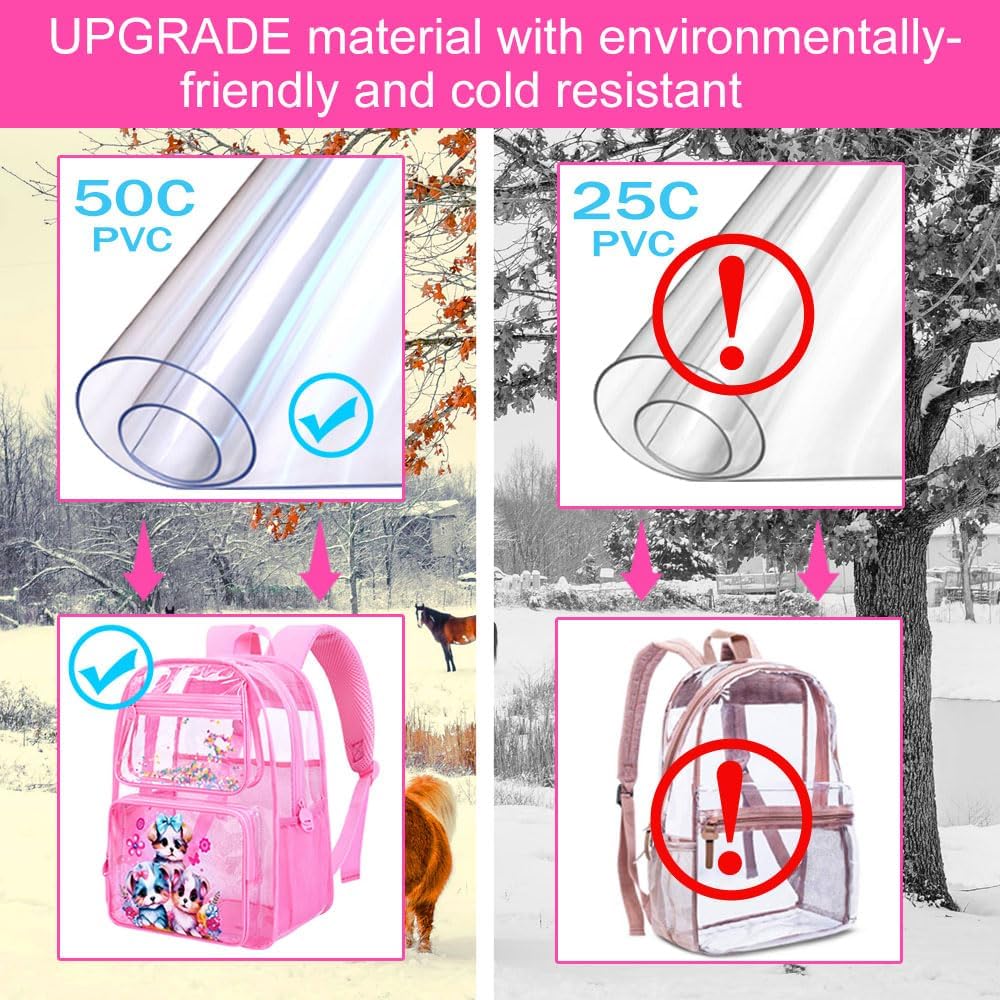 Clear Backpack for Girls and Boys, Kids Transparent Bookbag, 3PCS Cute See Through School Bag for Elementary Prechool