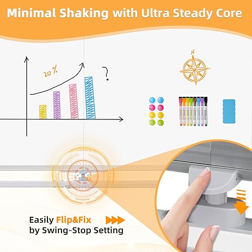 Miniatura 4 de WALGLASS Pizarra blanca rodante de doble cara, reversible de 360 grados, 72 x 40 pulgadas, tablero magnético blanco, pizarra de borrado en seco