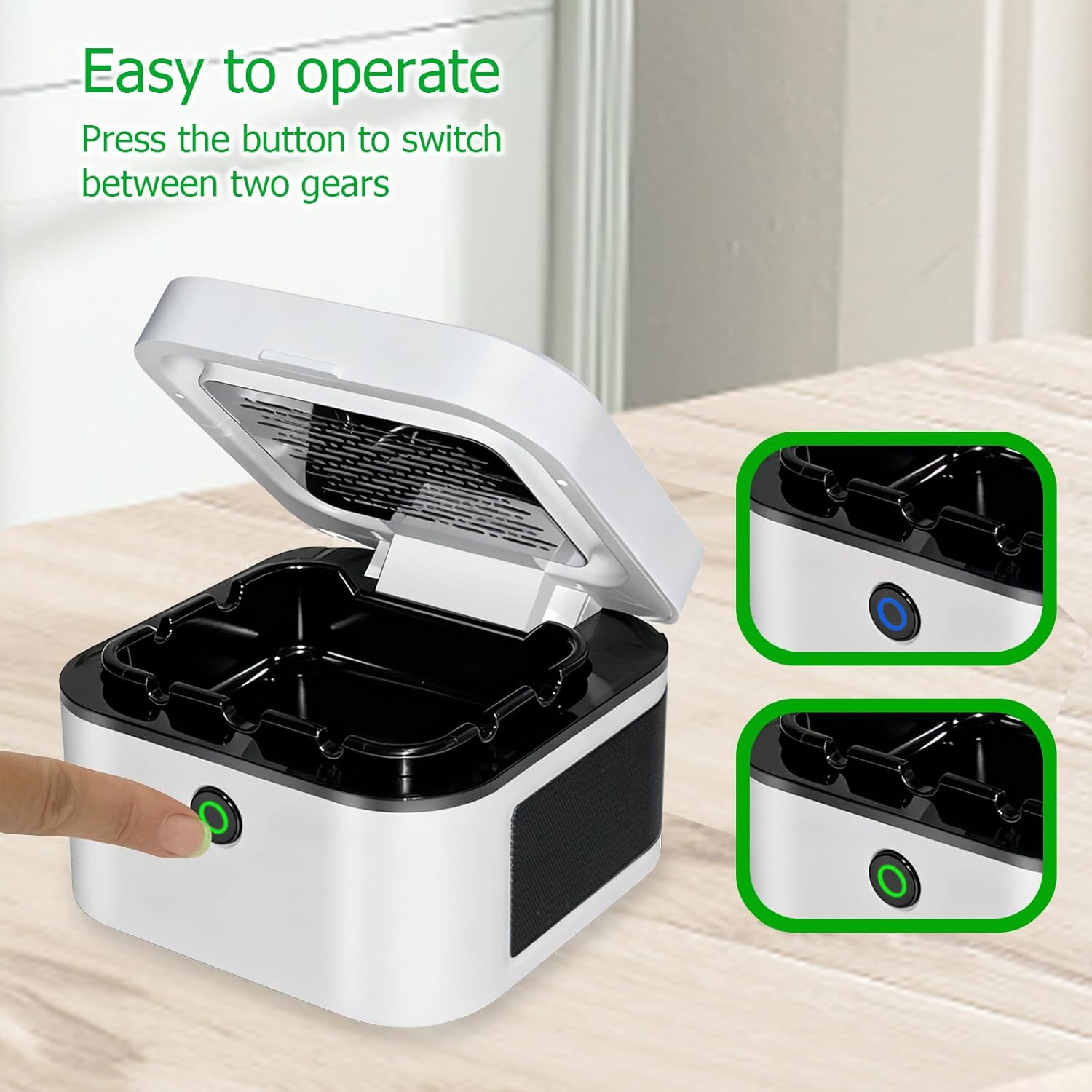 Multifunctional Smokeless Ashtray with HEPA Filter,Portable Rechargeable Ashtray for Office Home Room Car (White)