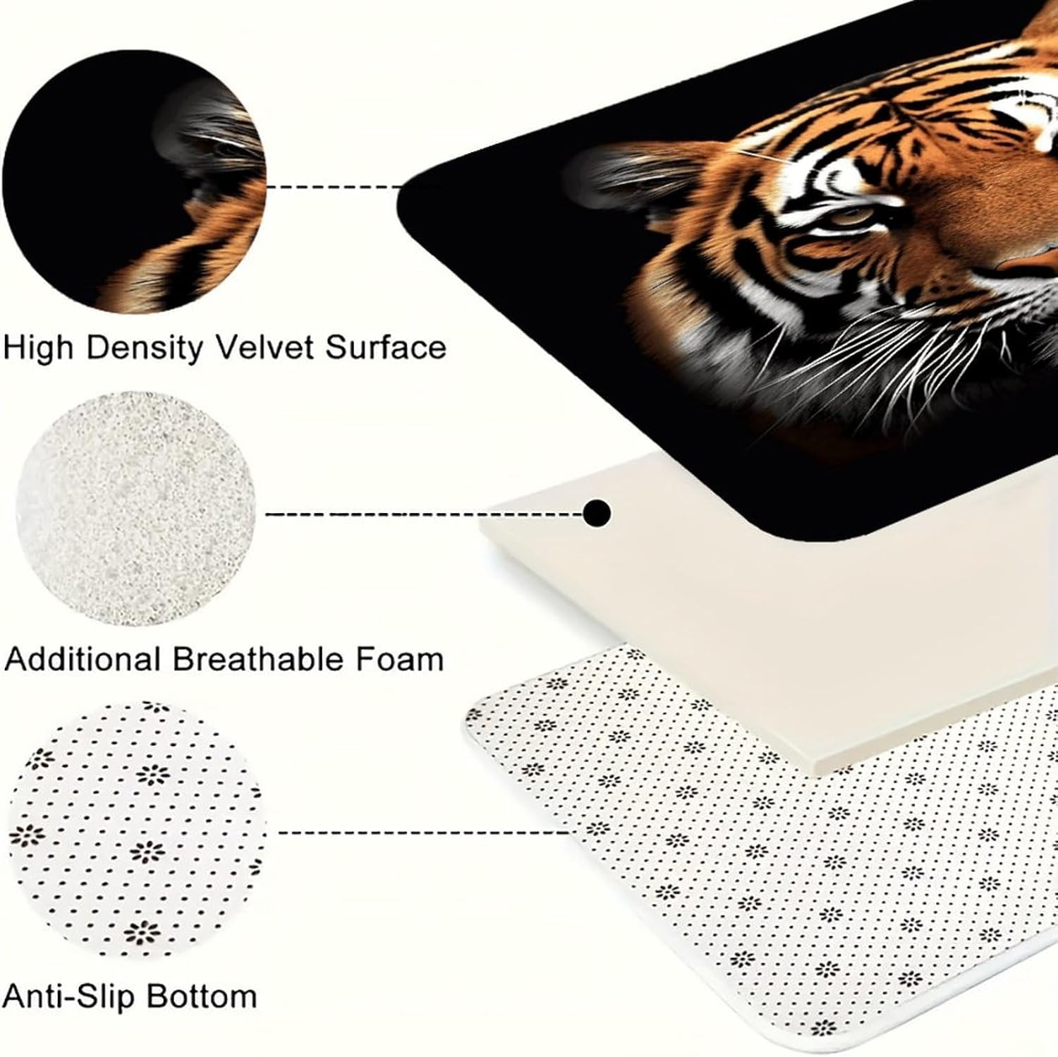 Tiger Face Kitchen Rugs Sets of 3 Non Slip Kitchen Mats for Floor Farmhouse Kitchen Sink Mat Thick Comfort Standing Mat for Laundry Room Hallway Bathroom