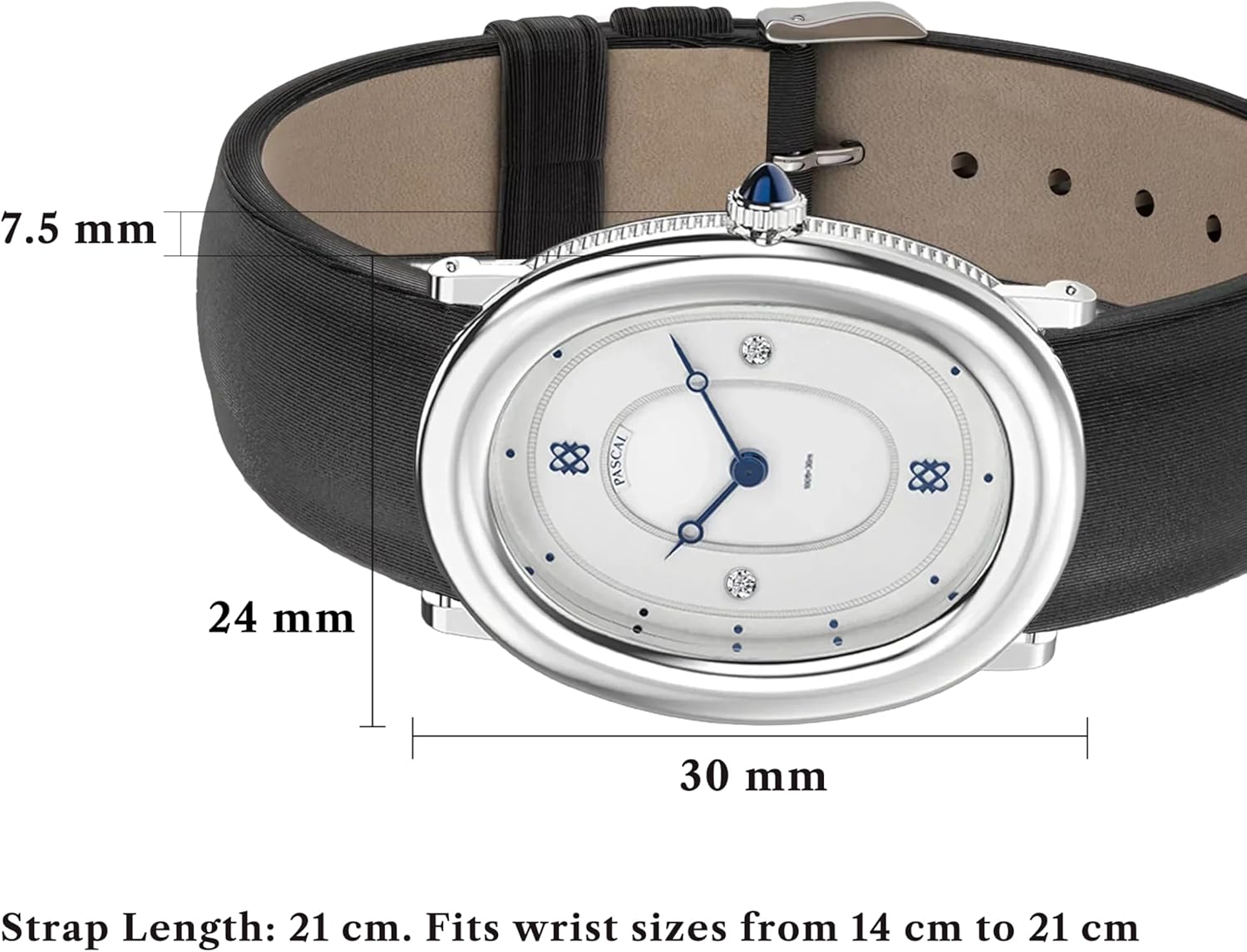 PASCAL Women's Oval Bubble Diamond Watch Leather Strap, Swiss Quartz Ladies Watches, Sapphire Crystal, Diamond Markers, Vintage-Inspired Dress Watch, 3ATM Waterproof (Gift for Her) - Image 3