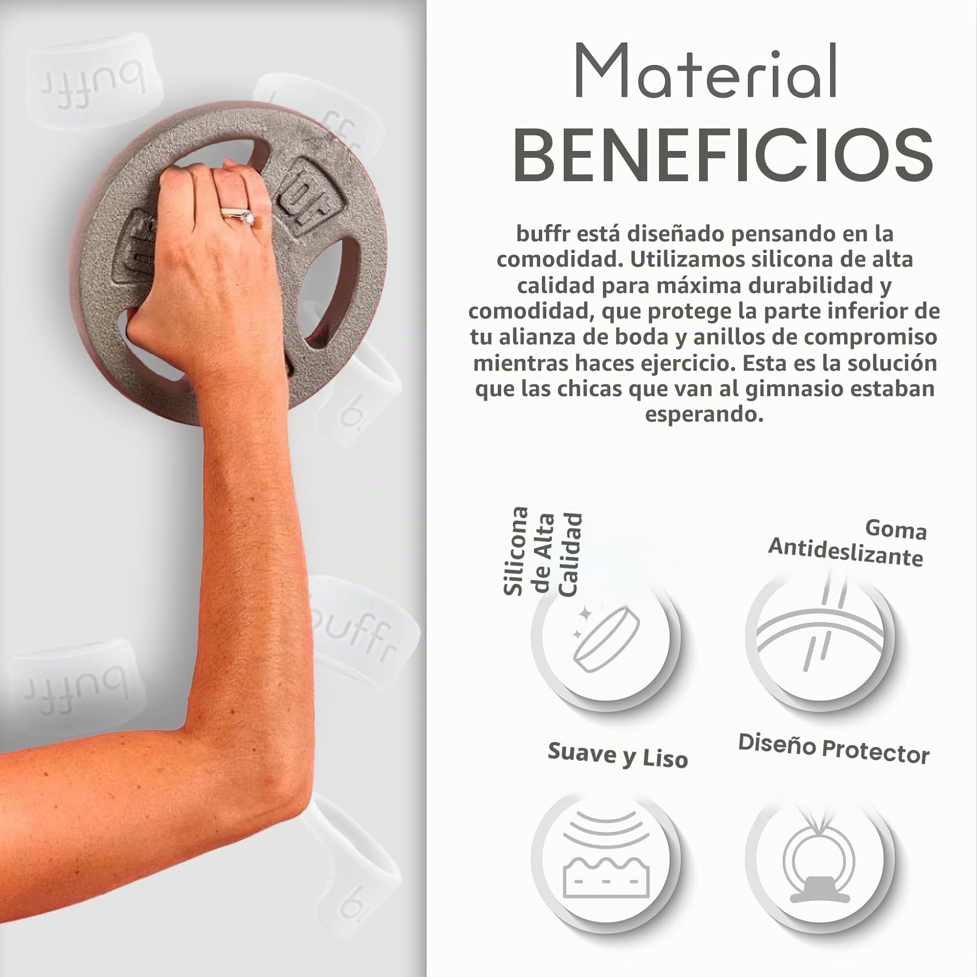 BUFFR Anillos de boda de silicona para mujer, protector de anillo para entrenamiento, anillos de compromiso y anillos de boda para levantar pesas, protector de cubierta de anillo