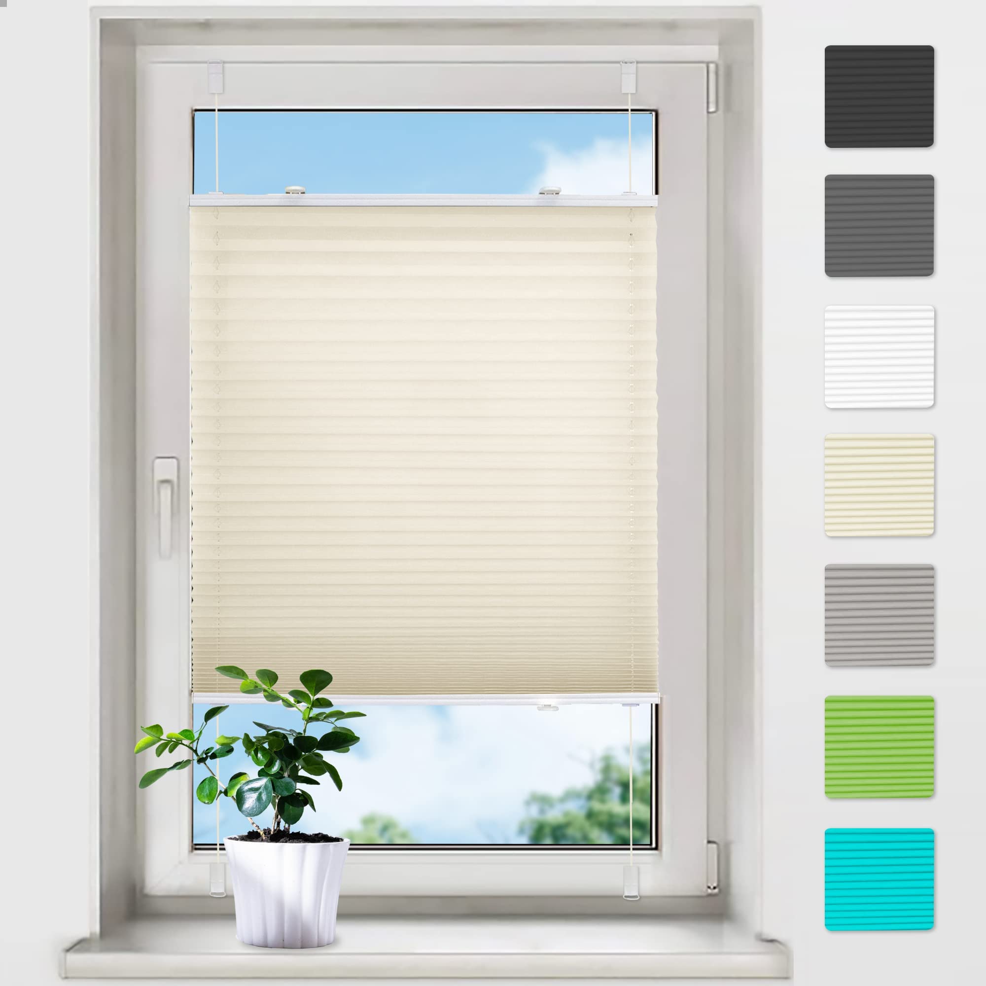 bobodeco Plissee ohne Bohren Plissees Klemmfix - Anthrazit 50x180 cm (BxH) - Easyfix Plisseerollo Jalousie Faltrollo Blickdicht - Sichtschutz - Sonnenschutz Fertifplissee - Rollos für Fenster und Tür