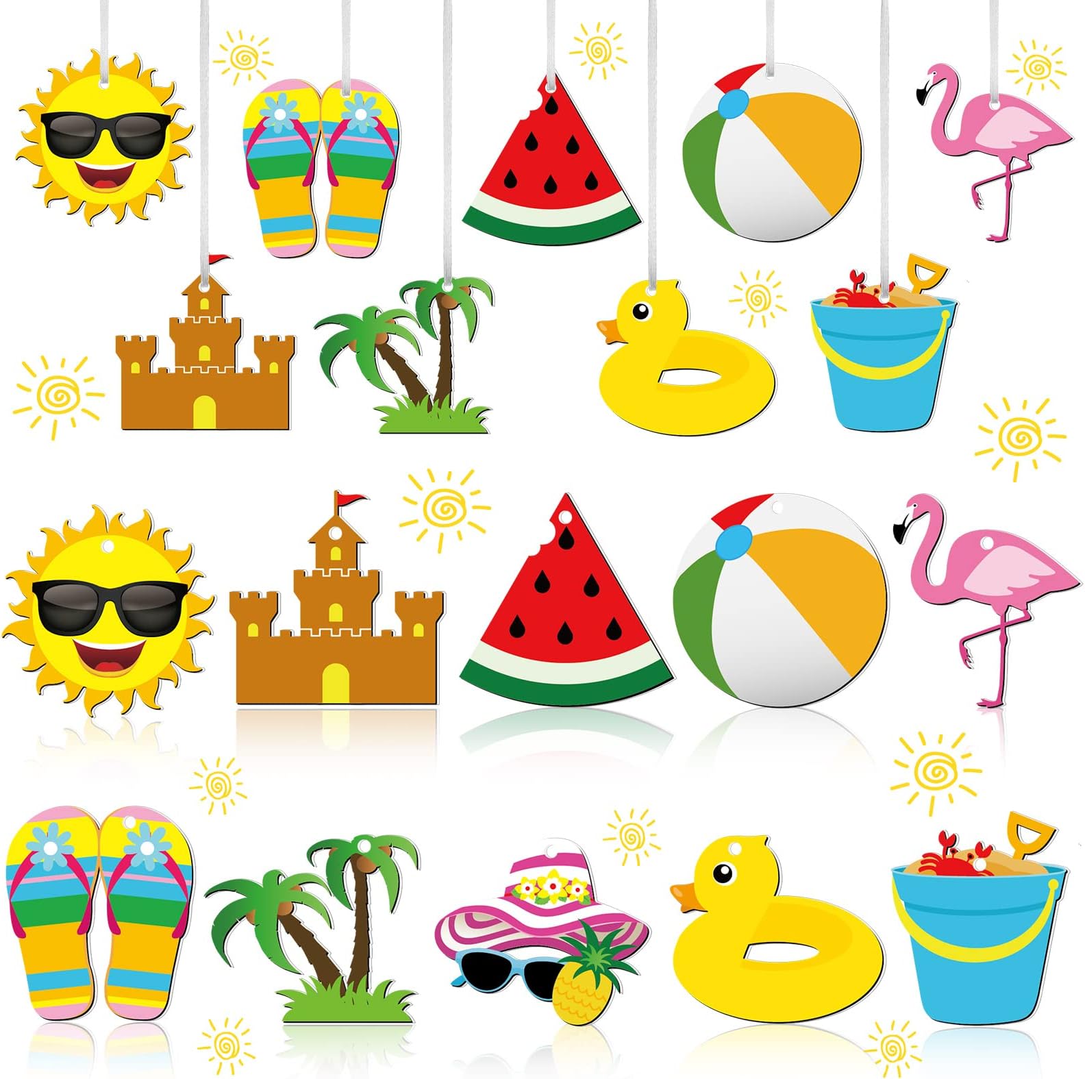 Summer Tree Decorations Felt Hanging Ornaments Hawaii Hanging Decor Beach Watermelon Sun Ball Hat Sunglasses Decorations for Party Supplies(30 Pcs, Summer Style)