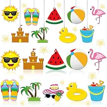 Ferraycle 30 Pcs Summer Tree Ornaments Decorations Christmas in July Felt Hanging Ornaments Hawaii Hanging Decor Beach Watermelon Sun Ball Hat Sunglasses Decorations for Party Supplies
