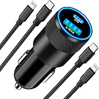 Vista 1 de [Apple MFi Certified] iPhone Fast Car Charger, Rombica 52.5W USB-C PD&QC3.0 Car Power Cigarette Lighter USB Charger Adapter with 2Pack Lightning