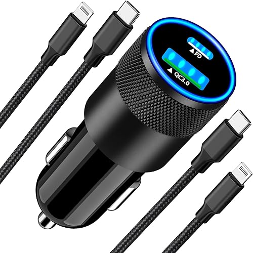MFi CertifiediPhone 15 Fast Car Charger, Rombica 66W Dual PD&QC3.0 USB-C Power Cigarette Lighter USB Car Charger + 2Pack Type-C Charge Cable for