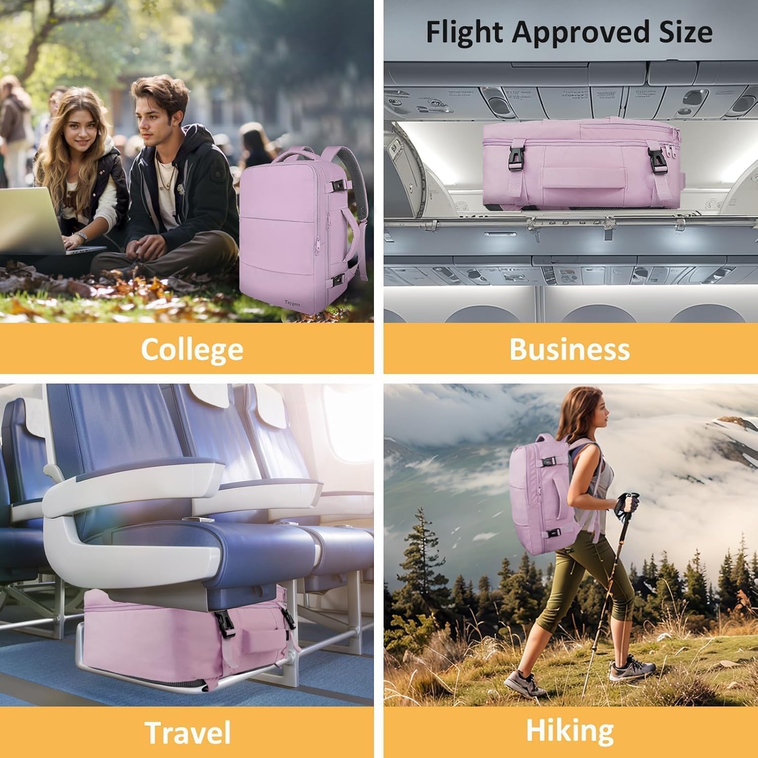 Taygeer Large Backpack for Women Travel Bag, Luggage Backpack for College Women with 15.6inch Laptop Compartment & Shoe Pouch, Carryon Bag for Airplane Business Travel Essentials, Orchid Purple