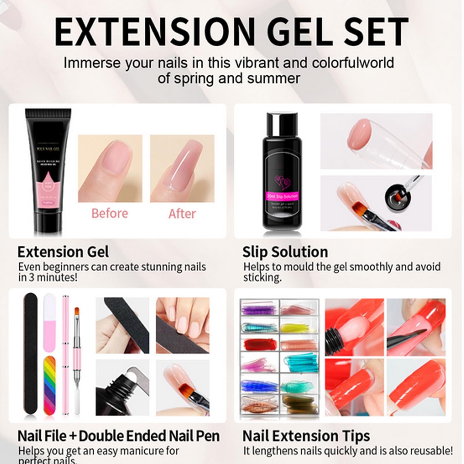 Kit Gel per Ricostruzione Unghie 6 Colori Leggeri | Smalto per Allungamento Unghie Donna Ideale per Viaggi, Casa, Ufficio, Scuola - Regalo per Fidanzata, Moglie, , Sorella,