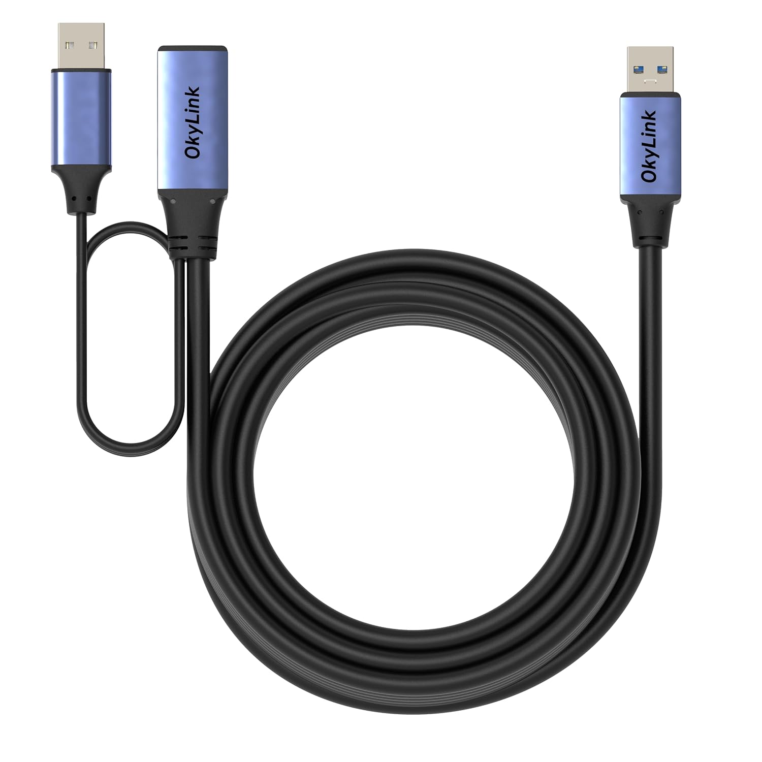 OkyLink 32ft(10M) Active USB 3.0/3.2 Gen 1 Extension Cable A Male to A Female with Power Cable 5Gbps for Long Range CCTV, Scanner