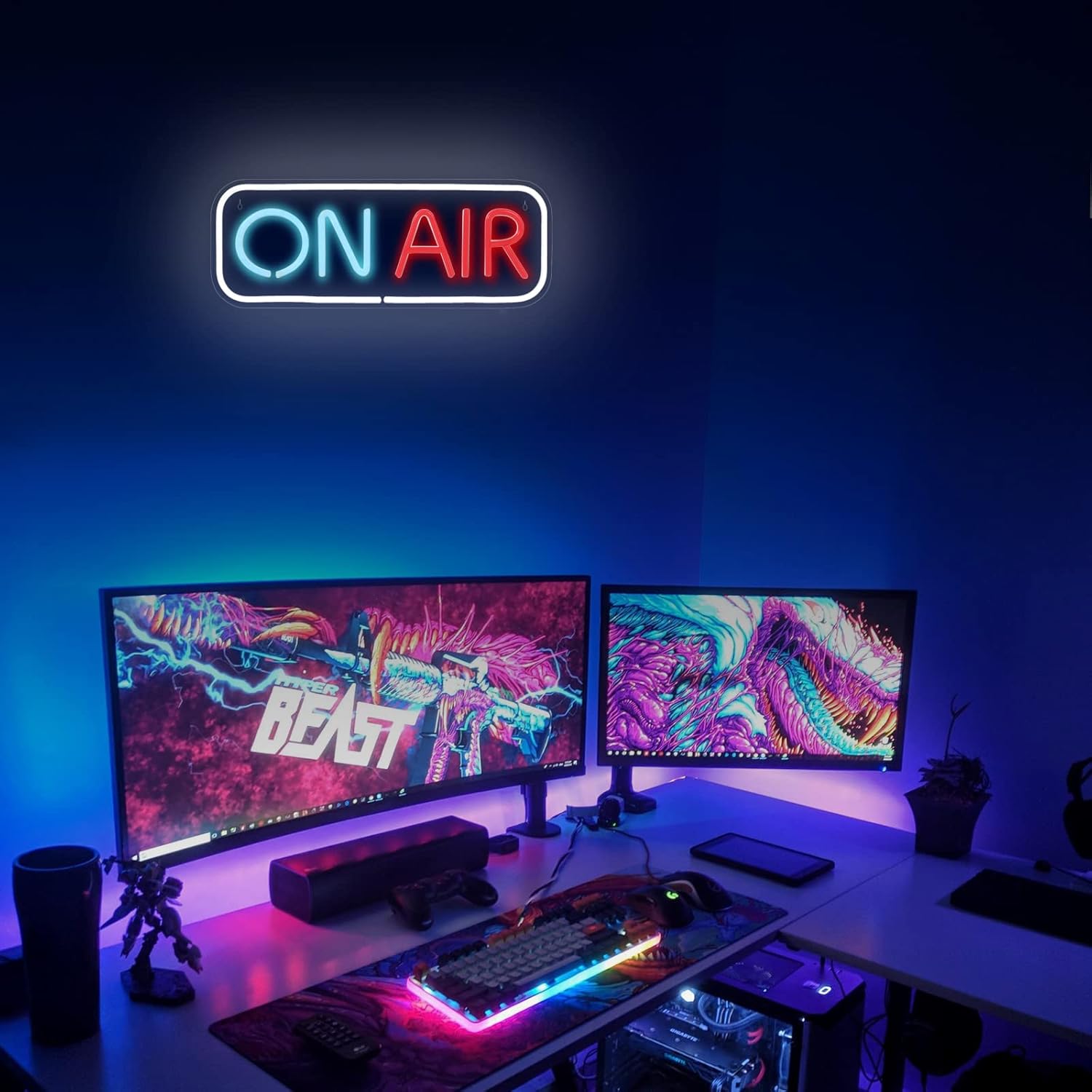 ON AIR Neon Sign LED Lights Signs Decorative Bright Night Light for Radio Television Video Podcast Party Wall Bedroom Club16''*6'' inch with 5V ON/OFF USB 2M Cable (Multi)
