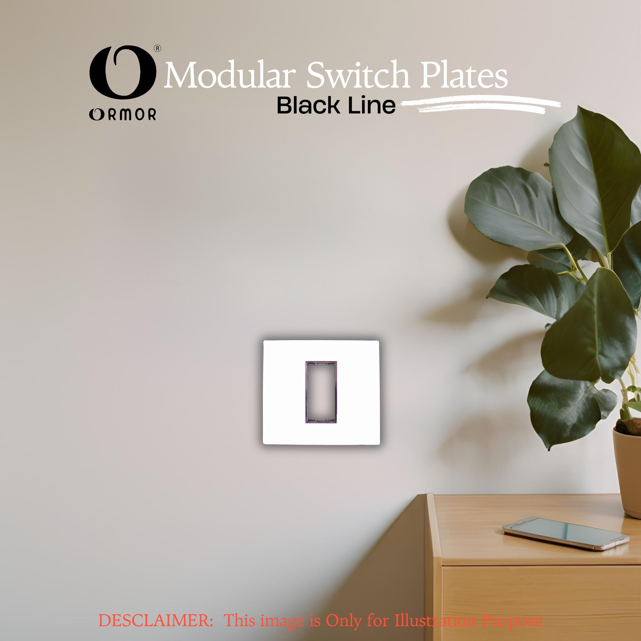 ORMOR Modular Switch Plates (1 Module,White,Pack of 10) Black Line Glossy Premium Polycarbonate Plate with cover for Universal Standard Modular Electrical Switches 4
