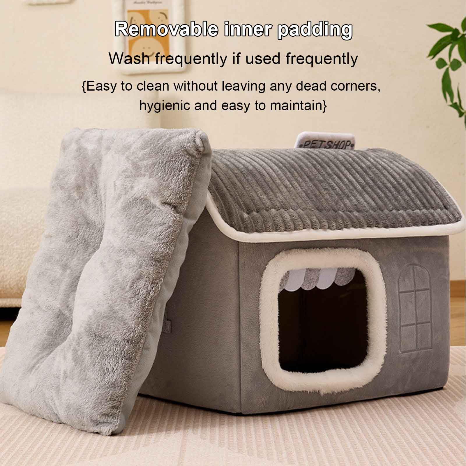 Casetta per Gatti, Letto per Gatti, Cuccia Gatto Chiusa con Cuscino Imbottito Rimovibile E Lavabile, Cuccia per Cani con Base Antiscivolo, per Cani E Gatti,Grigio,M