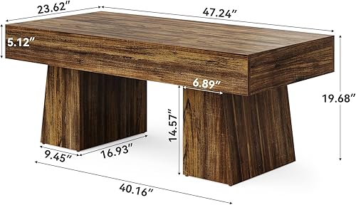 Miniatura 2 de LITTLE TREE - Mesa de café de granja, mesa de sala de 47 pulgadas, mesas centrales de acento rectangulares de madera con base gruesa, muebles Marrón