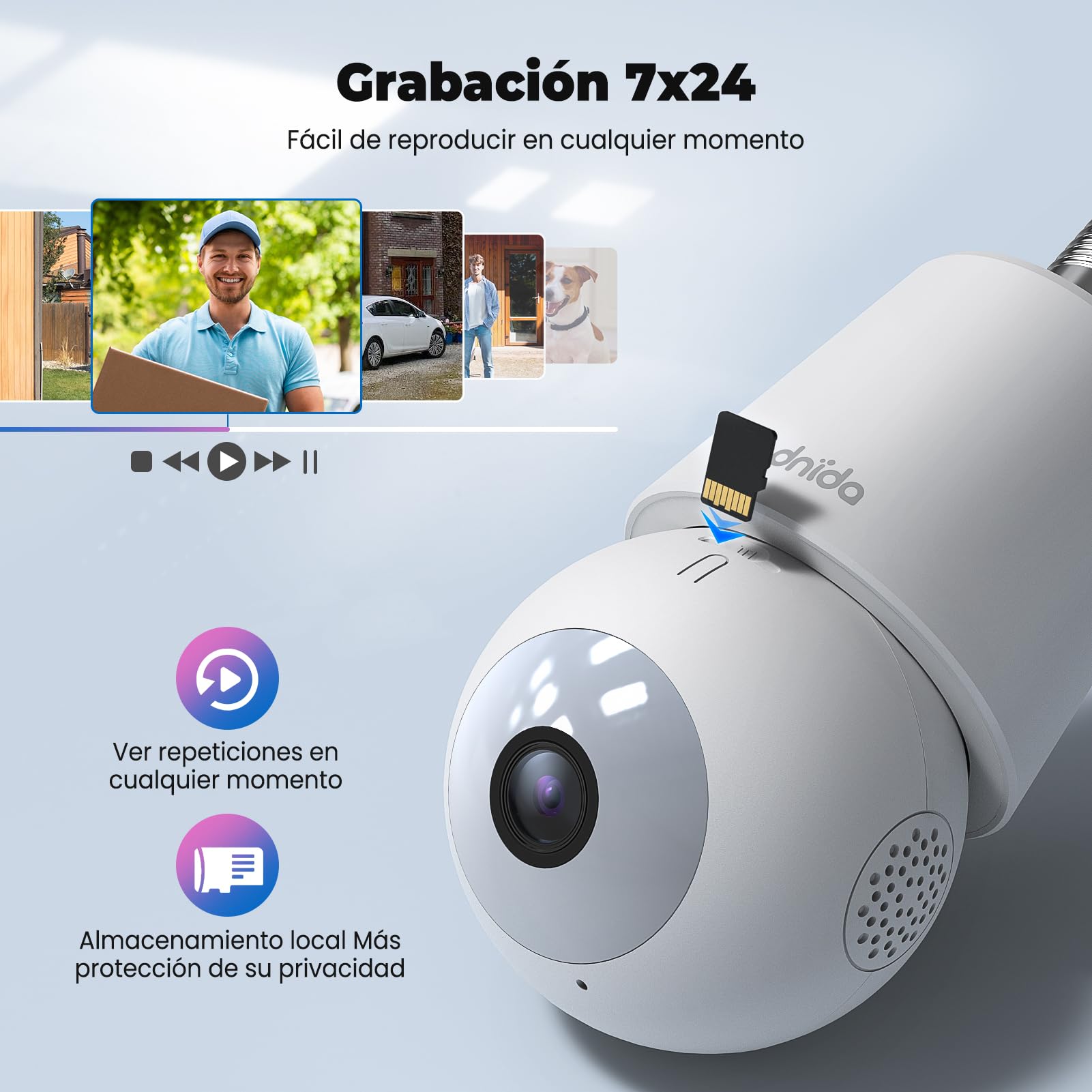 Codnida Camara de Bombilla Vigilancia WiFi Exterior/Interior 2K, PTZ 360 Grados IP Camaras Domicilio con 24/7 Grabación Continua, Visión Nocturna Inteligente en Color, Detección de Movimiento