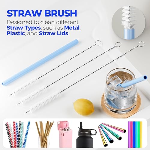 Miniatura 4 de Holikme Juego de 6 cepillos para botellas, cepillo limpiador de botellas de acero inoxidable de mango largo de 14 pulgadas, 3 cepillos para popotes