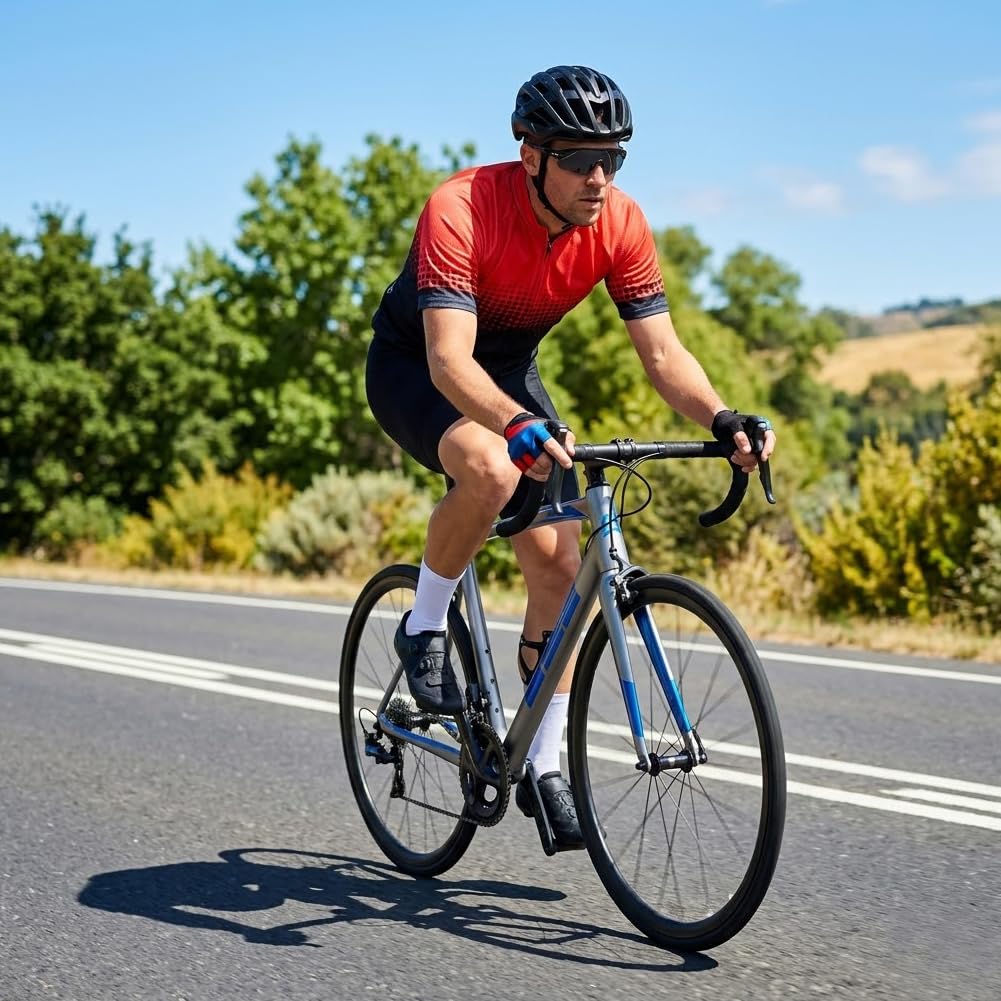 Maillot Ciclismo Hombre, Camiseta de Ciclismo de Manga Corta para Hombre, Verano, UV-Protect, Cremallera Completa Transpirable, Elástico, Secado Rápido
