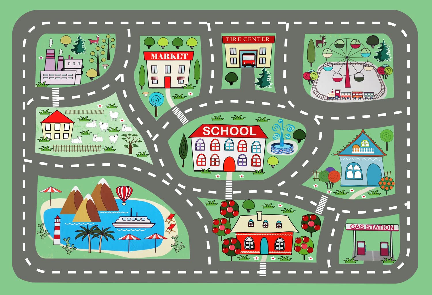 Interactive City Road Play Mat/ Rug /Washable for Floor Or Table,Kids Carpet PVC City Life Great for Playing with Cars and Toys - Nursery RugsBaby, Children Educational Road Traffic Play Mat Learning